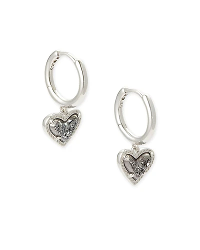 Ari Heart Silver Huggie Earrings Pink Iridescent Glitter Glass