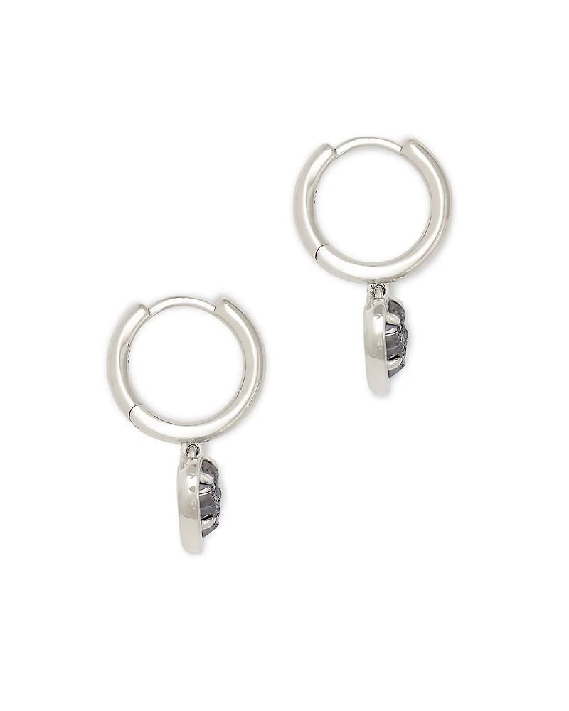 Ari Heart Silver Huggie Earrings Pink Iridescent Glitter Glass