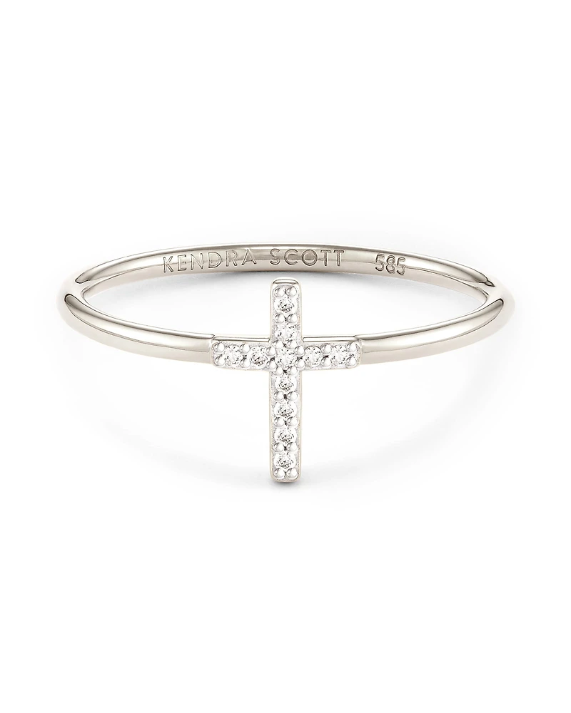 Cross 14k White Gold Band Ring Diamond