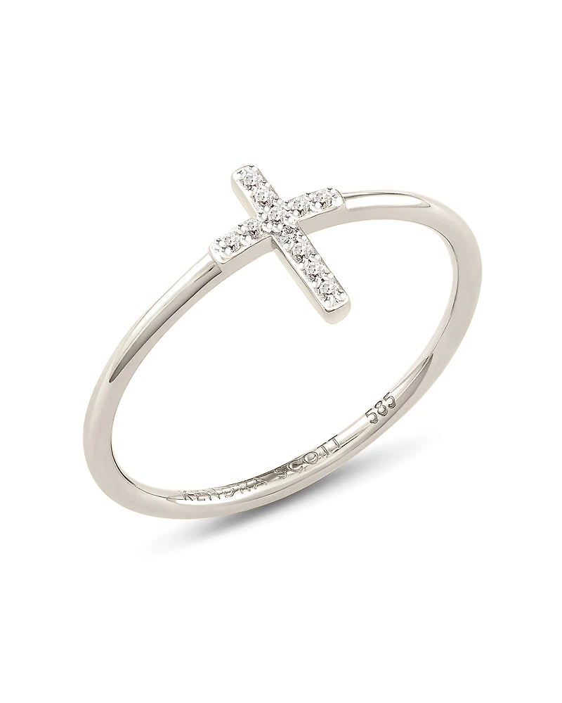 Cross 14k White Gold Band Ring Diamond