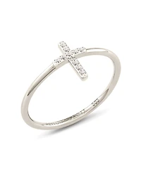 Cross 14k White Gold Band Ring Diamond
