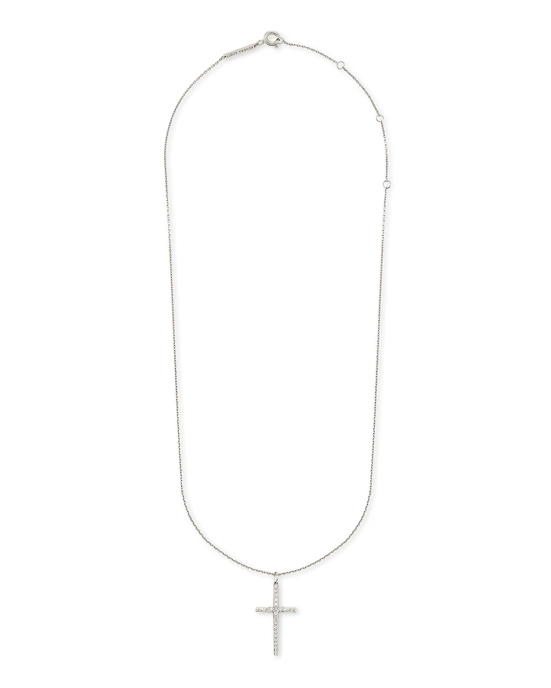 Large Cross 14k Yellow Gold Pendant Necklace White Diamond