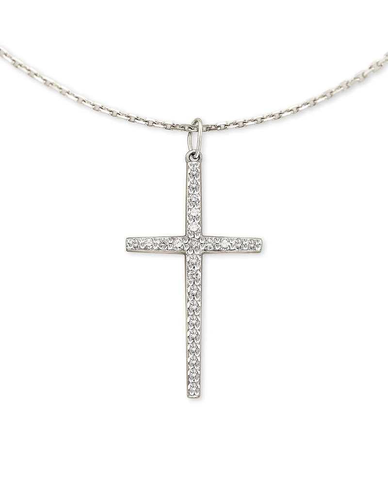 Large Cross 14k Yellow Gold Pendant Necklace White Diamond