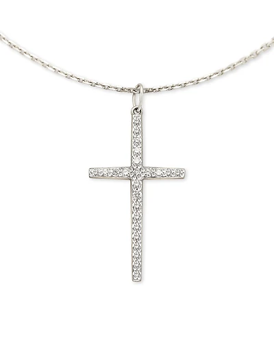 Large Cross 14k Yellow Gold Pendant Necklace White Diamond