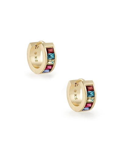 Jack Gold Huggie Earrings in Multi Crystal