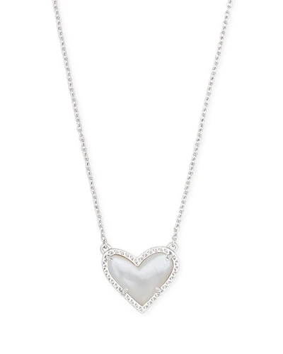 Ari Heart Silver Pendant Necklace Pink Iridescent Glitter Glass