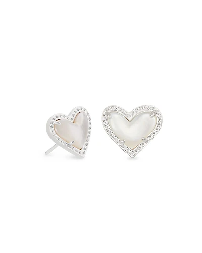 Ari Heart Silver Stud Earrings Platinum Drusy