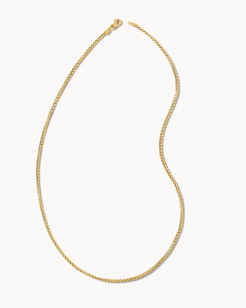 Beck 24" Thin Round Box Chain Necklace 18k Oxidized Gold Vermeil