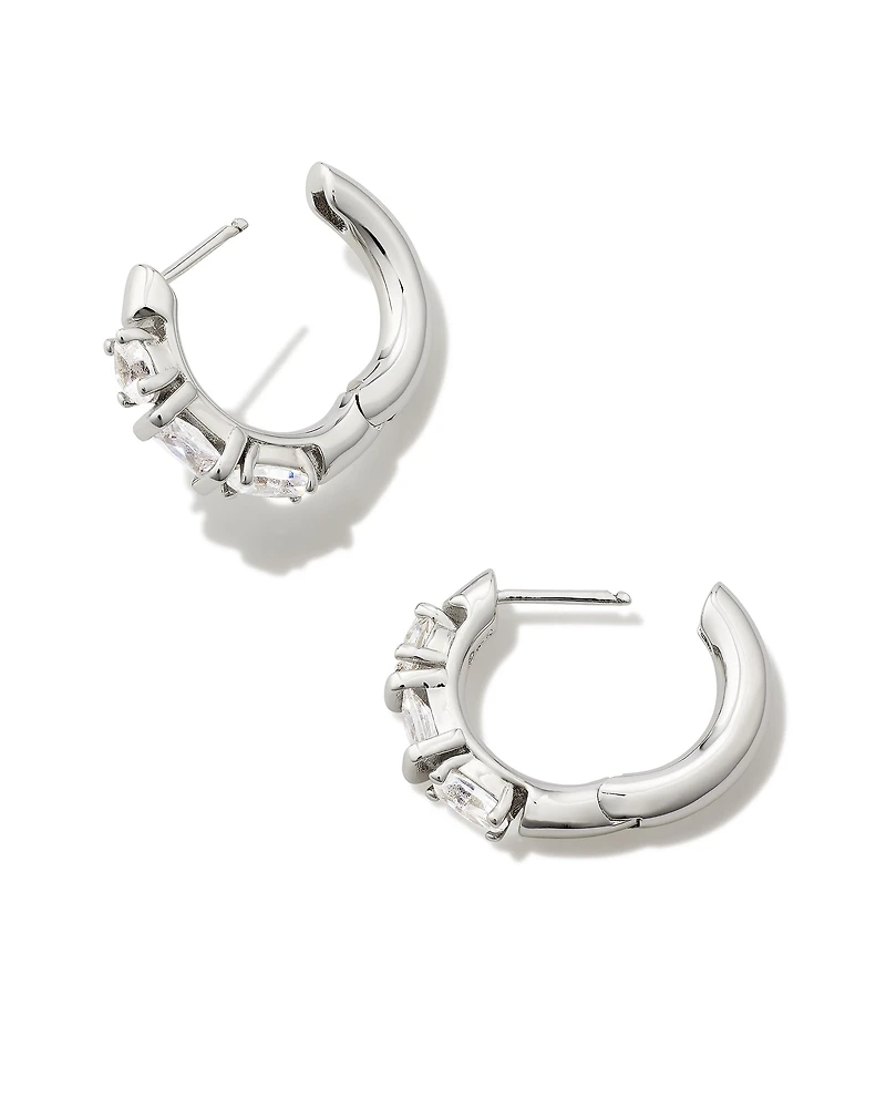 Mayel Silver Huggie Earrings in White CZ