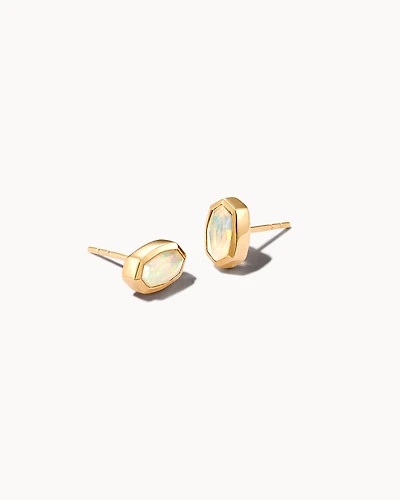 Nellie 14k Yellow Gold Stud Earrings in White Opal