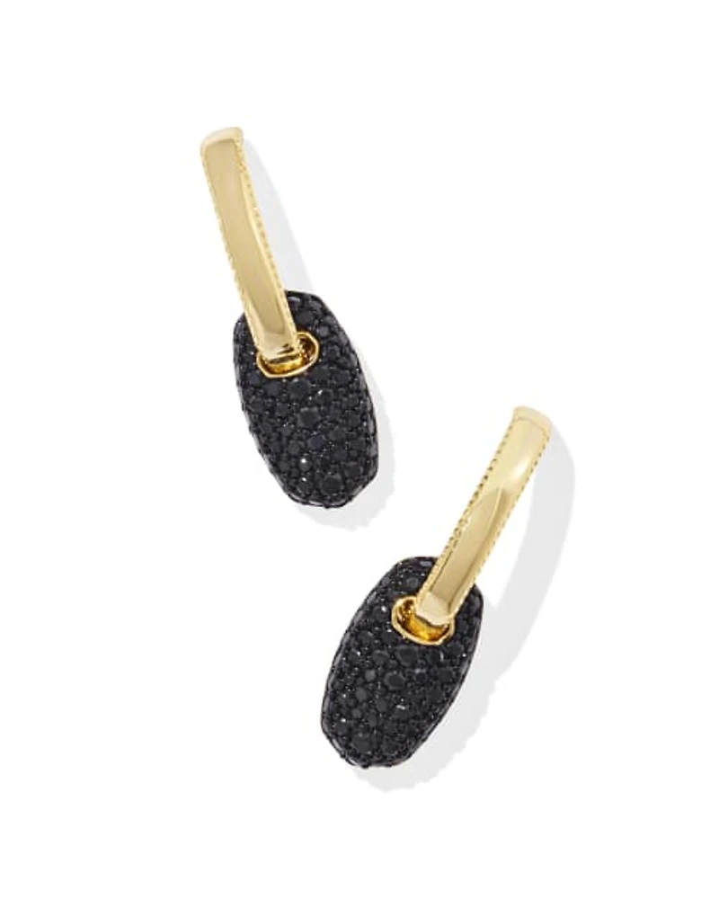 Bailey Gold Pave Huggie Earrings Black Crystal