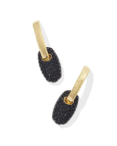 Bailey Gold Pave Huggie Earrings Black Crystal