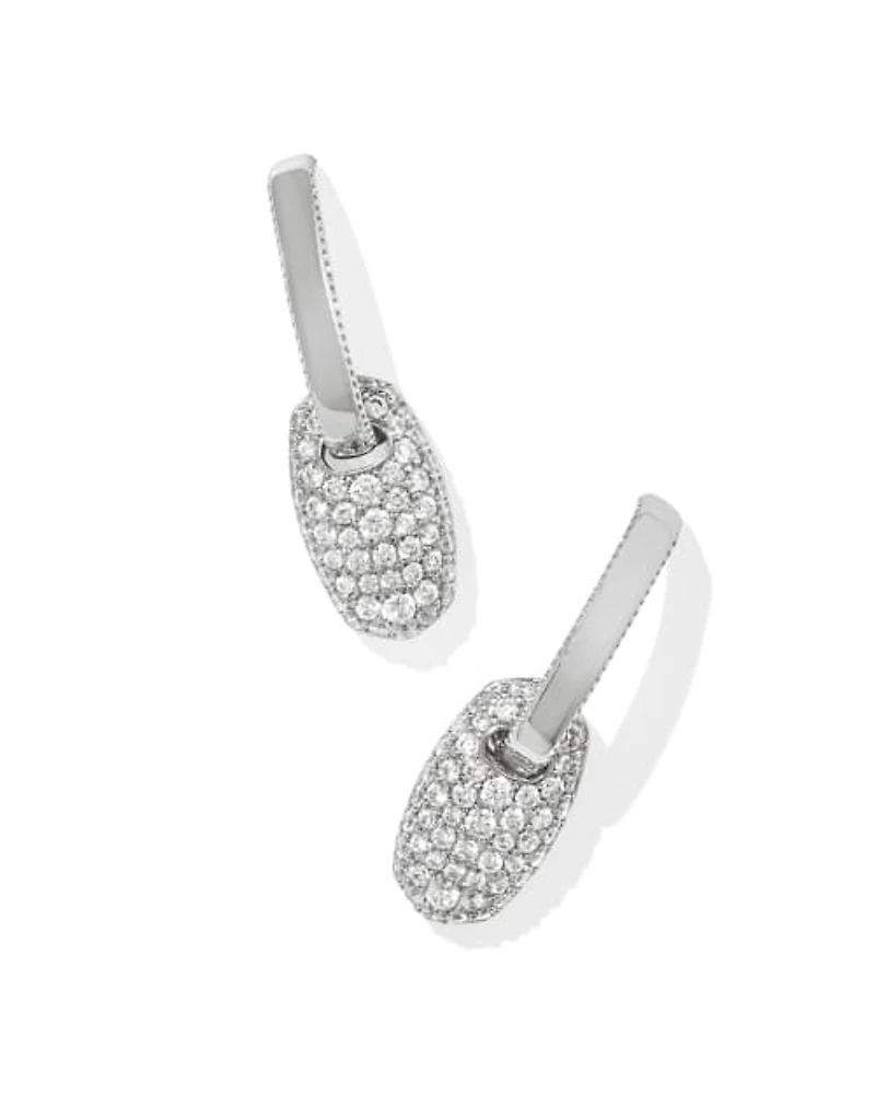 Bailey Silver Pave Huggie Earrings in White CZ