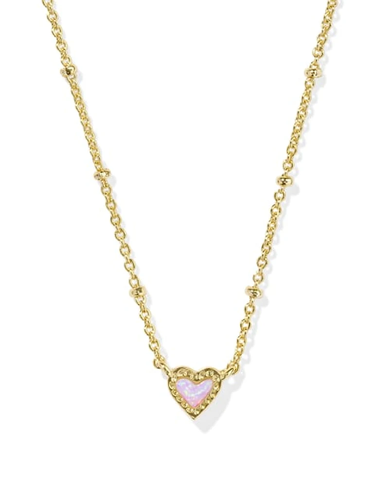 Mini Ari Heart Gold Satellite Short Pendant Necklace Red Lab Grown Opal