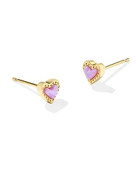 Mini Ari Heart Gold Stud Earrings Red Lab Grown Opal