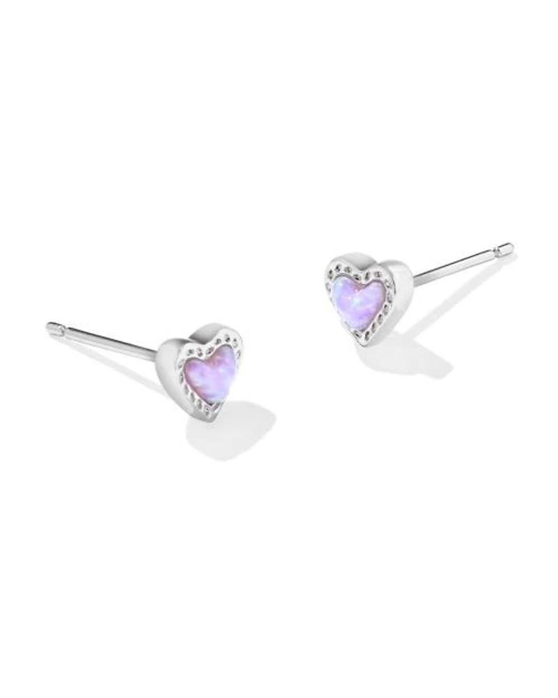 Mini Ari Heart Silver Stud Earrings Bubblegum Pink Lab Grown Opal