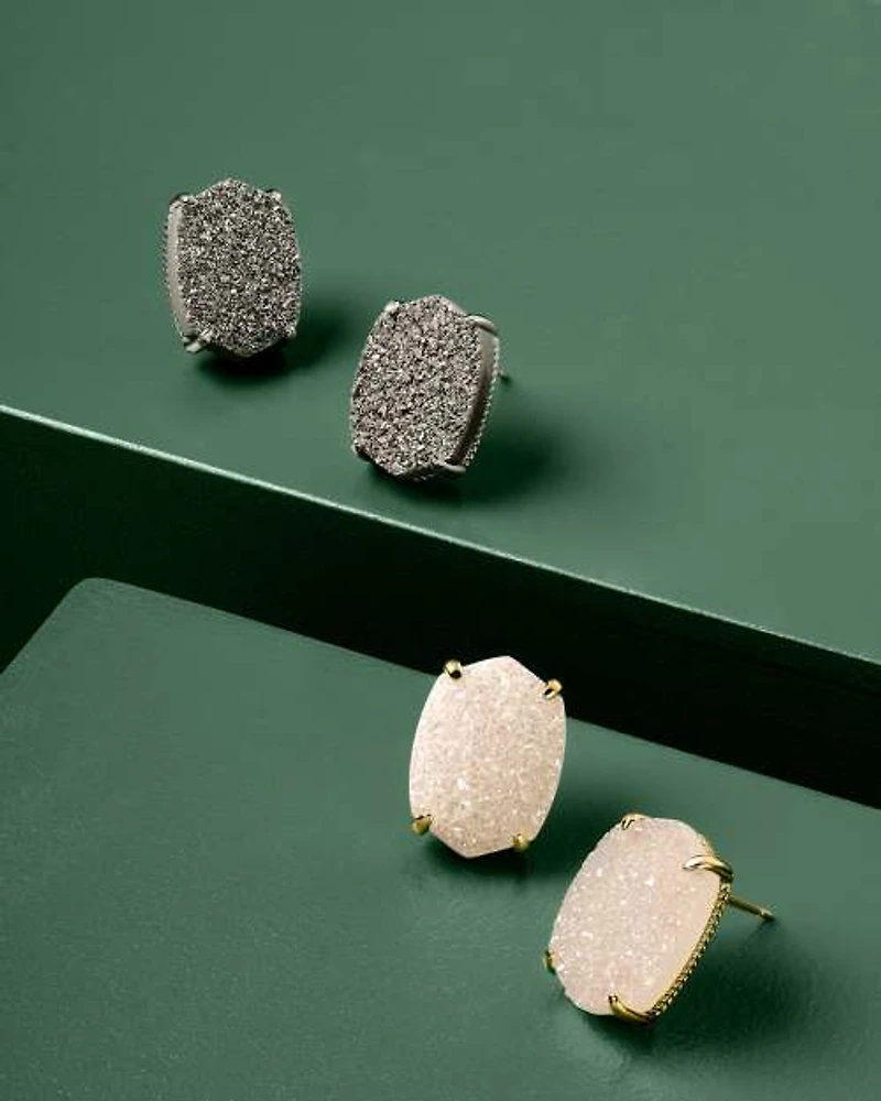 Daphne Gold Large Stud Earrings Iridescent Drusy