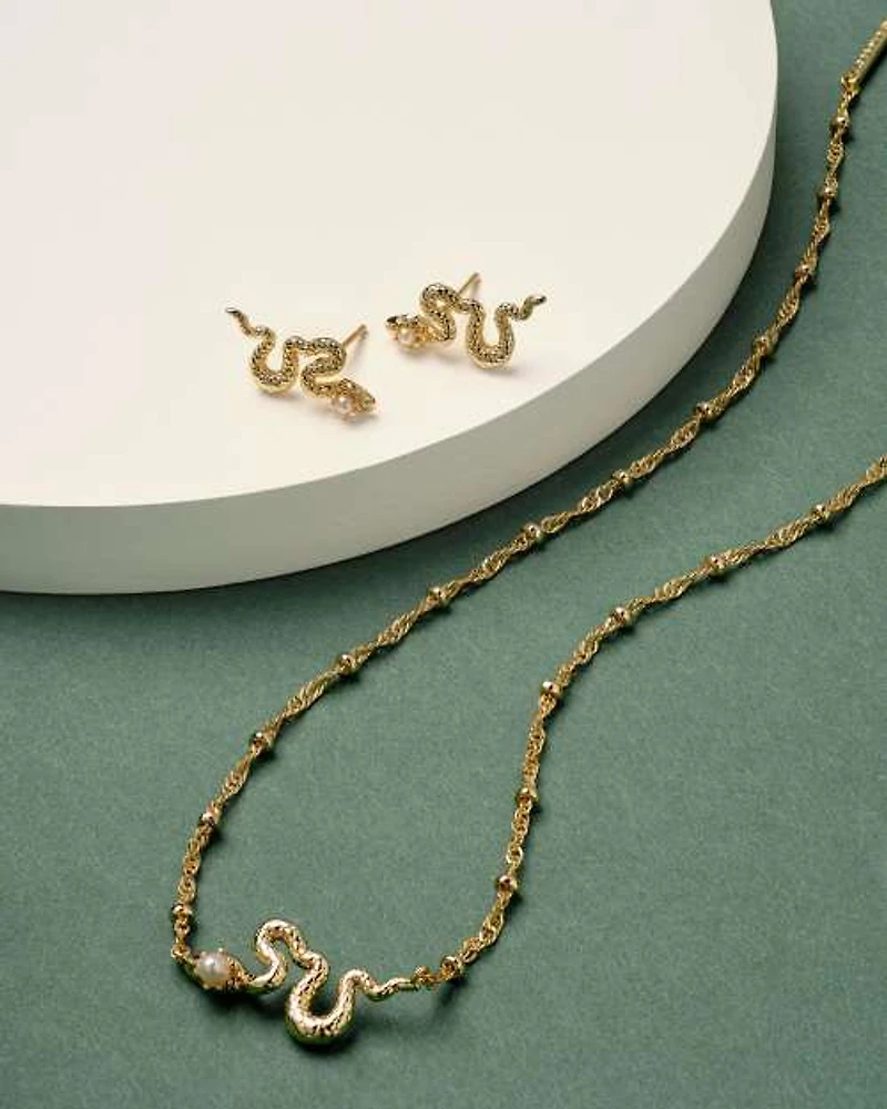 Lyle Gold Snake Short Pendant Necklace Freshwater Cultured Pearl