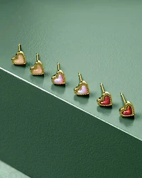 Mini Ari Heart Gold Stud Earrings Red Lab Grown Opal