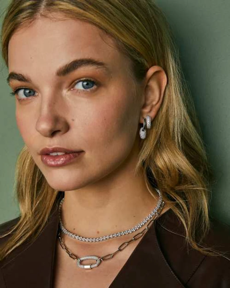 Bailey Silver Pave Huggie Earrings in White CZ