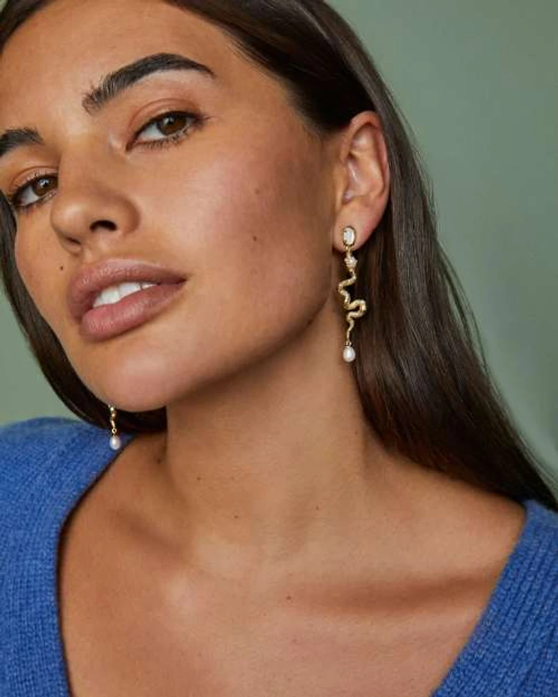 Lyle Silver Snake Linear Earrings Ivory Mother-of-Pearl