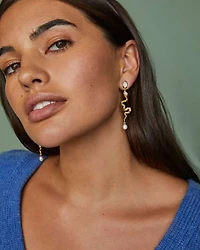 Lyle Silver Snake Linear Earrings Ivory Mother-of-Pearl