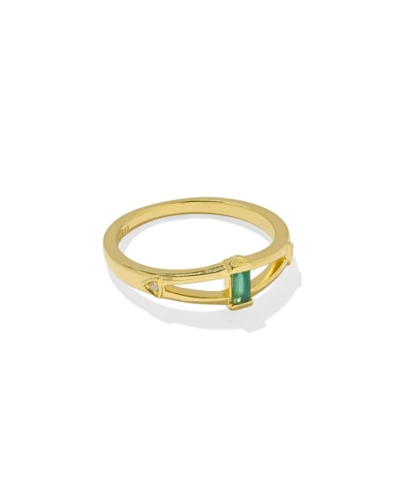 Blythe 18k Gold Vermeil Band Ring Green Onyx and White Topaz