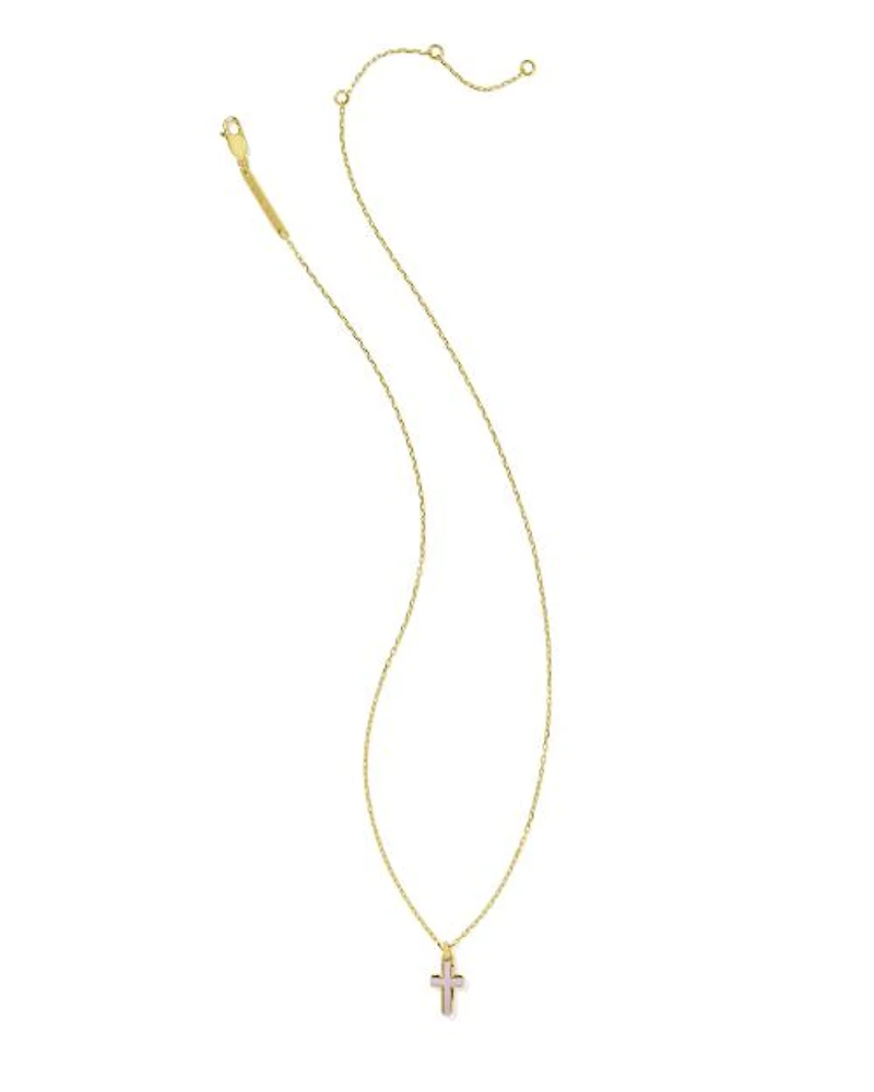Cross 18k Gold Vermeil Stone Pendant Necklace in Blush Ivory Mother-of-Pearl