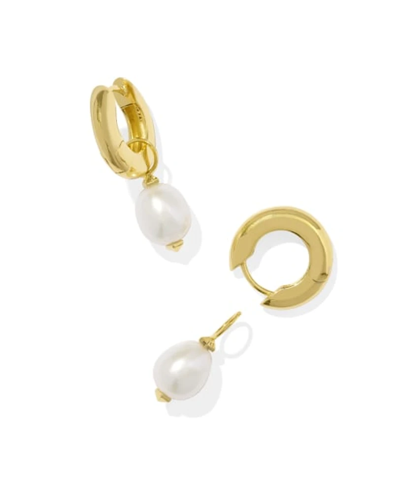 Jessica 18k Gold Vermeil Pearl Huggie Earrings in Freshwater Cultured Pearl