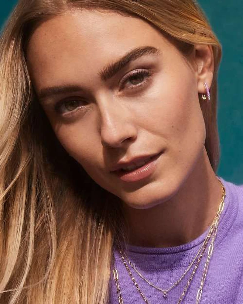 Ellen 18k Gold Vermeil Opal Huggie Earrings Magenta