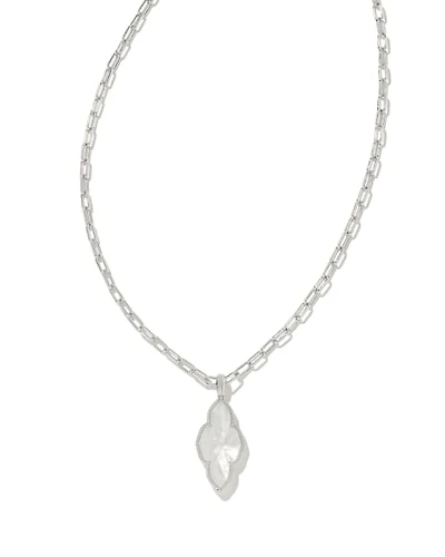 Abbie Silver Pave Frame Large Long Pendant Necklace in Ivory Mother-of-Pearl