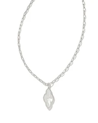 Abbie Silver Pave Frame Large Long Pendant Necklace in Ivory Mother-of-Pearl