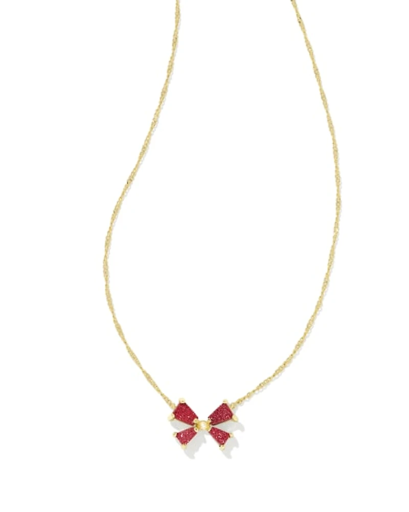 Blair Gold Bow Small Short Pendant Necklace Bright Red Drusy