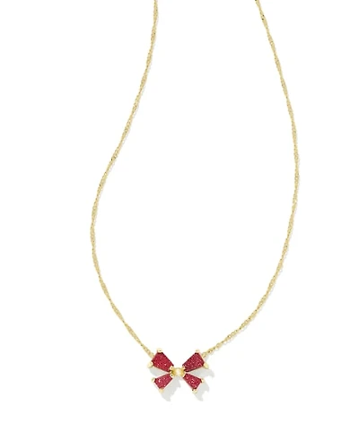 Blair Gold Bow Small Short Pendant Necklace Bright Red Drusy