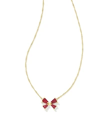 Blair Gold Bow Small Short Pendant Necklace Bright Red Drusy