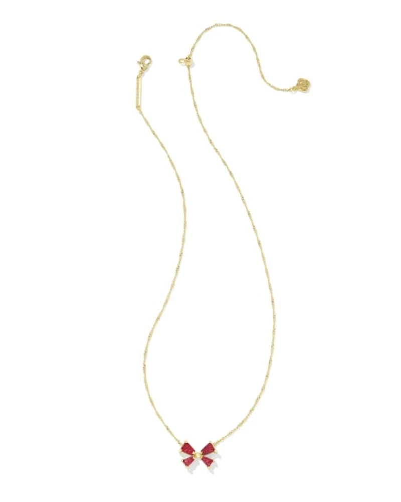 Blair Gold Bow Small Short Pendant Necklace Bright Red Drusy