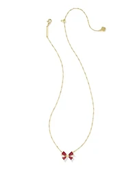 Blair Gold Bow Small Short Pendant Necklace Bright Red Drusy