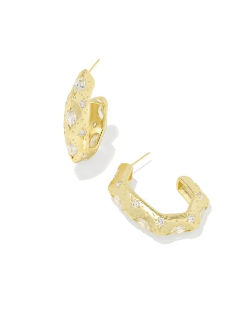 Holland Gold Hoop Earrings White CZ