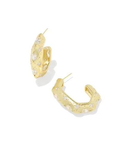 Holland Gold Hoop Earrings White CZ