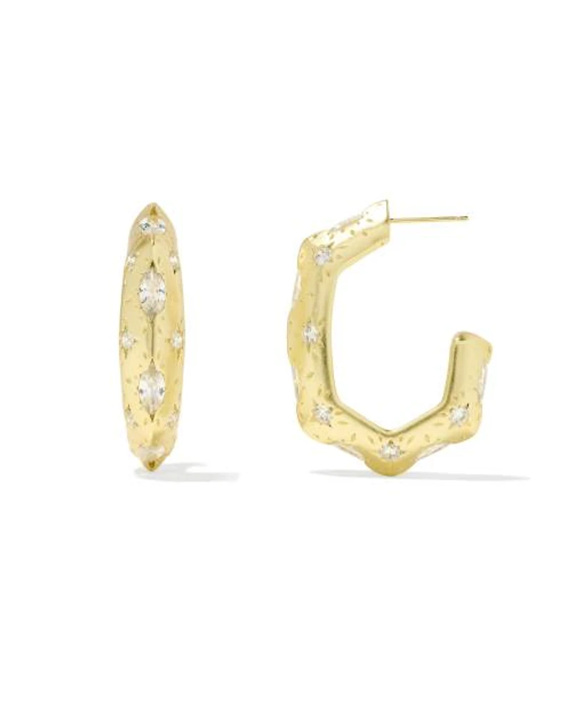 Holland Gold Hoop Earrings White CZ