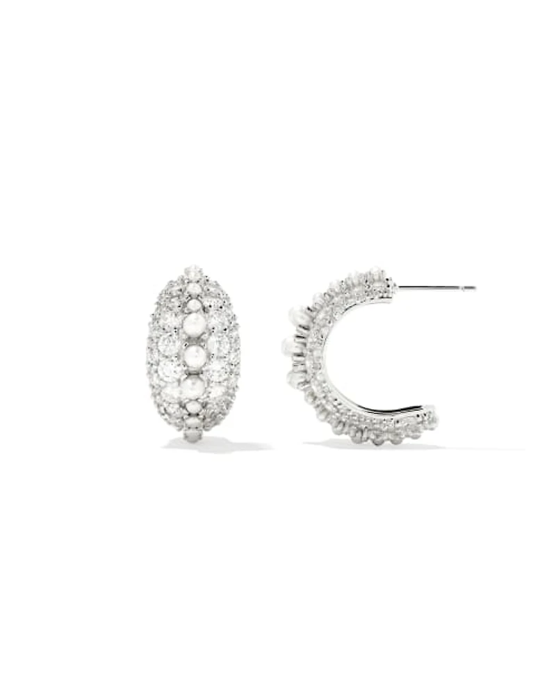 Krista Silver Hoop Earrings in White Mix