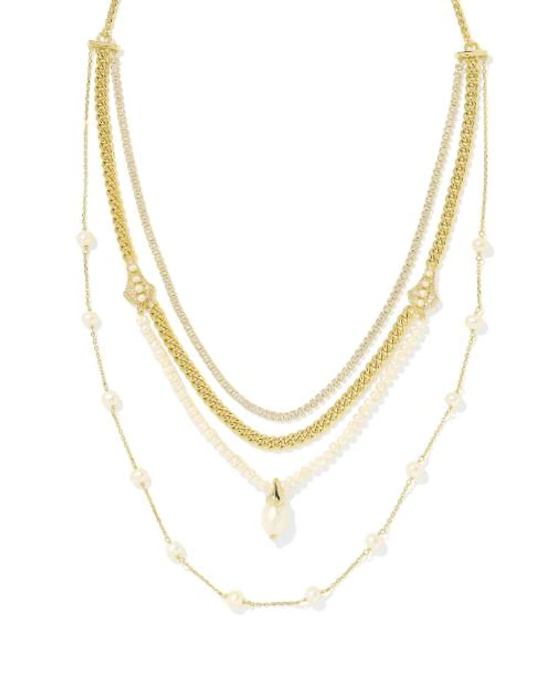 Krista Gold Statement Necklace in White Mix