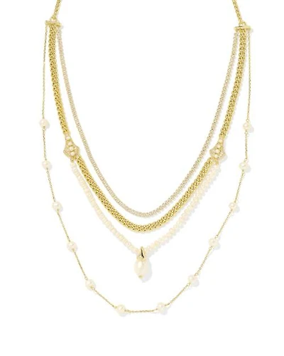 Krista Gold Statement Necklace in White Mix