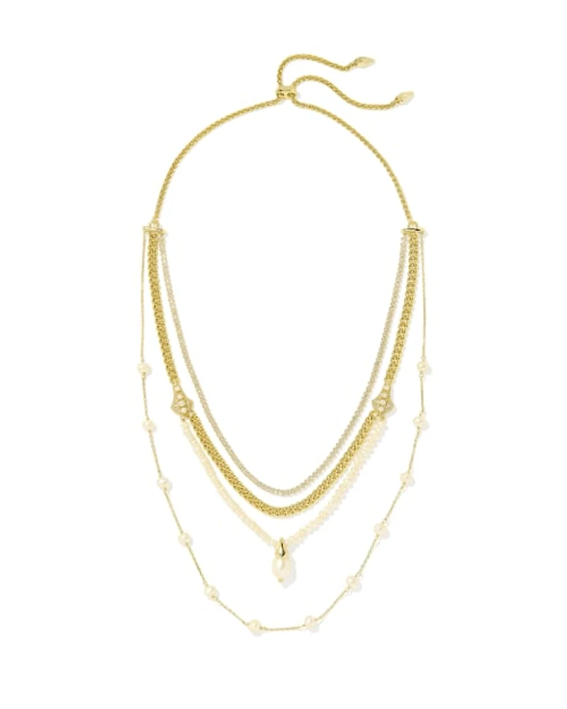 Krista Gold Statement Necklace in White Mix