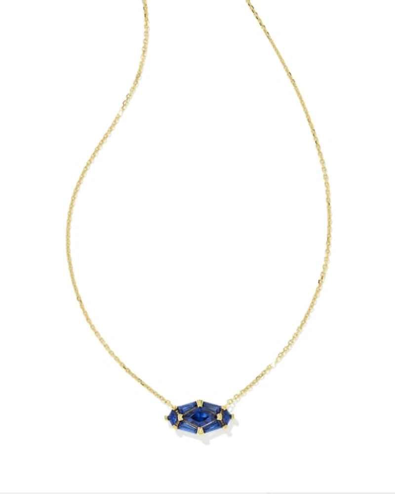 Lindy Rae Elisa Gold Short Pendant Necklace Blue Crystal