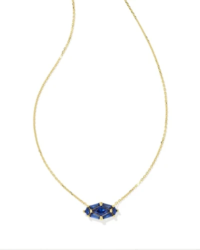 Lindy Rae Elisa Gold Short Pendant Necklace Blue Crystal