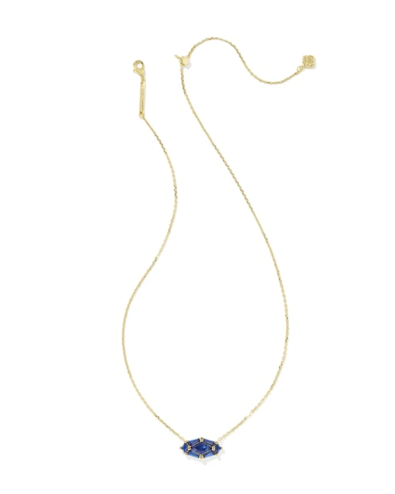 Lindy Rae Elisa Gold Short Pendant Necklace Blue Crystal