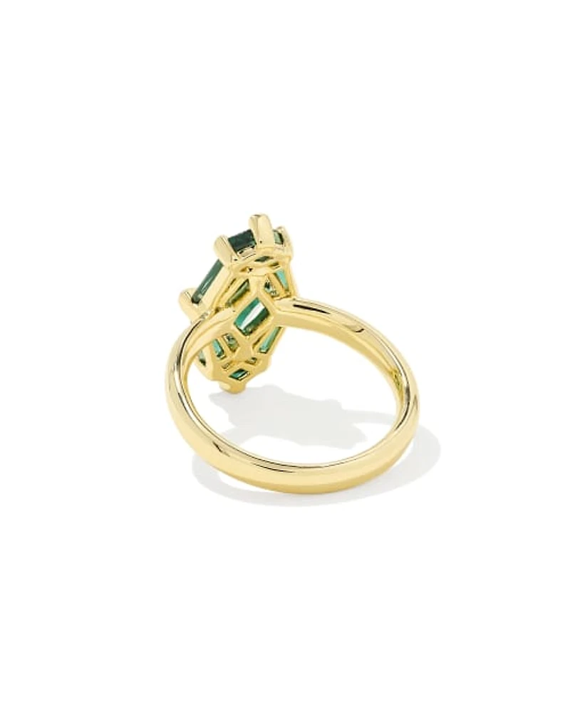 Lindy Rae Elyse Gold Cocktail Ring Green Crystal