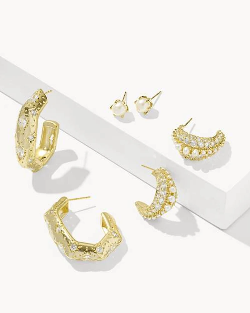 Holland Gold Hoop Earrings White CZ