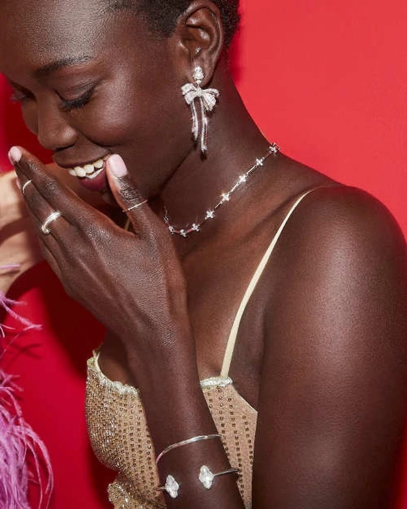 Abbie Silver Pave Frame Cuff Bracelet in Ivory Mother-of-Pearl